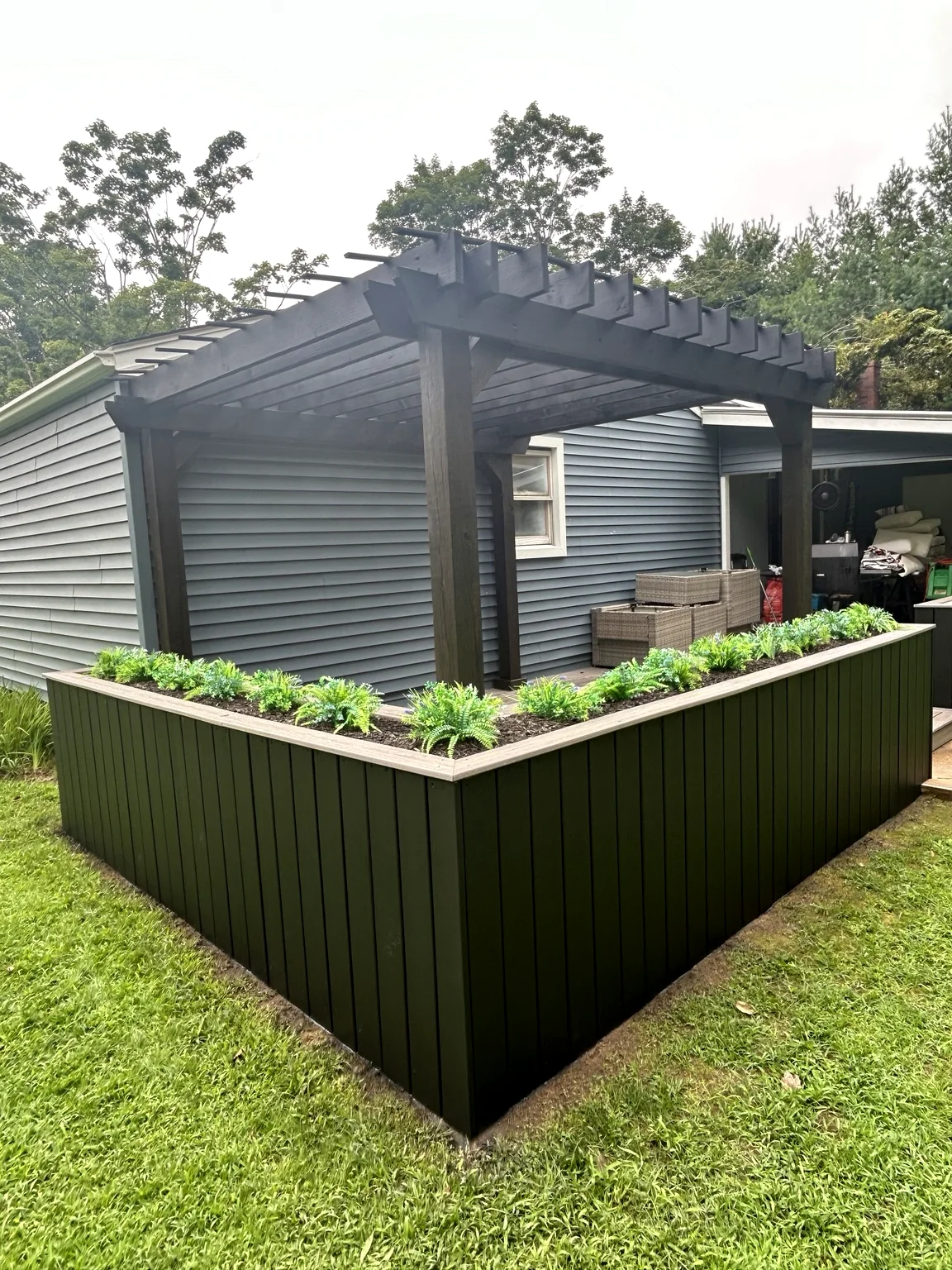 Large finished composite deck with pergola